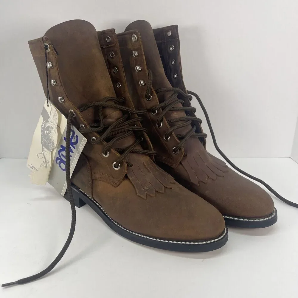 Vintage Womens Boots 7 M Brown Leather Lace Up Roper Cowgirl guc!!